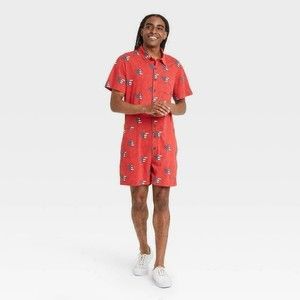 Disney Men's Red Mickey Mouse Americana Pajama Romper Mens small pajamas 1222